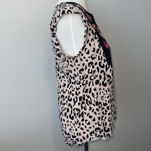 Savanna Jane Black Leopard Embroidered Floral Flutter Sleeveless Tunic Women's M - Picture 5 of 6